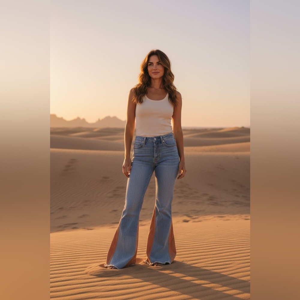 Two-Tone Flare Women Jeans